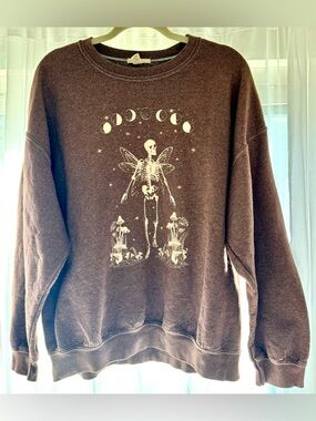 Full Tilt Skeleton Fairy Moon Phase Sweatshirt 🌙 Brown Graphic Crewneck Women XL